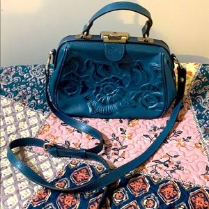 Patricia Nash Blue/Turquoise Tooled Leather XBody